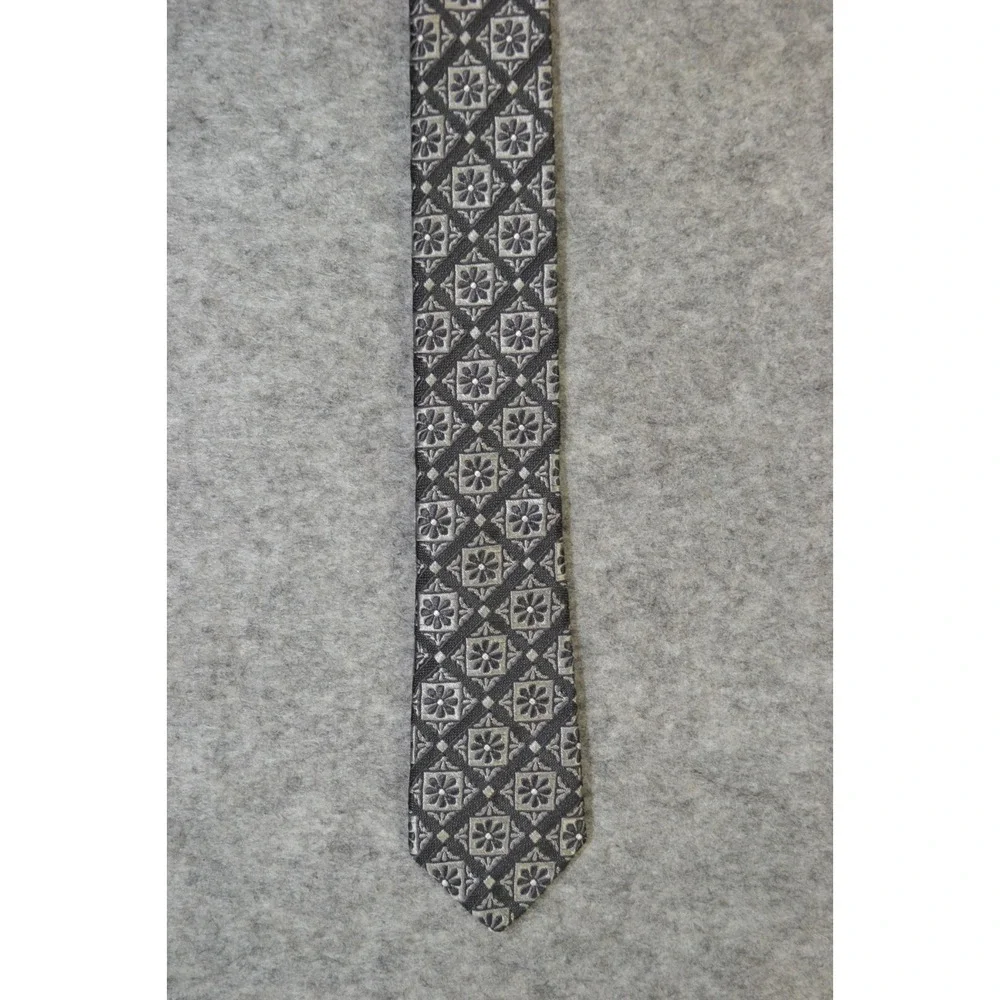 IKE Behar Necktie Men One Size Gray Floral Geometric Silk Textured Woven Tie USA